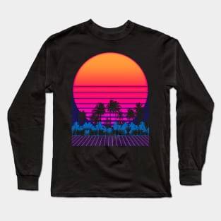 80s Vaporwave Palm Trees Sunset Long Sleeve T-Shirt